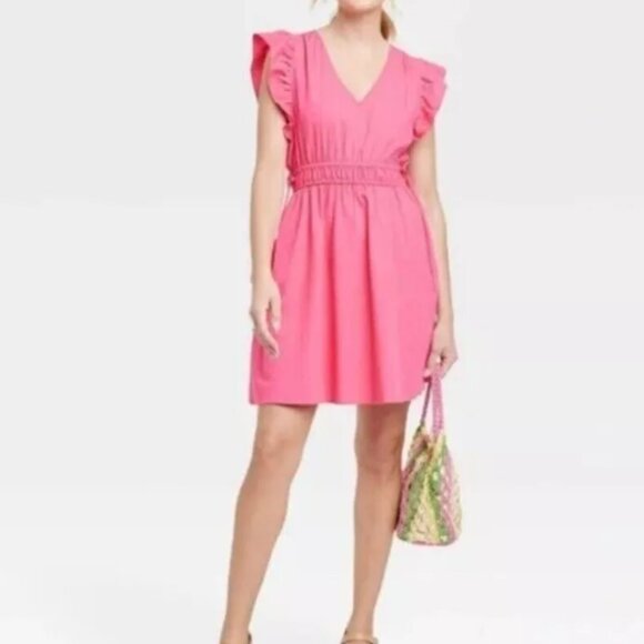Universal Thread Pink Flutter Sleeve Mini Dress M - Picture 1 of 6